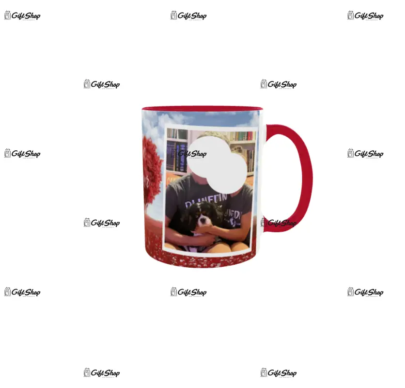 Love never dies, cana din ceramica, 330ml, personalizata cu 2 poze si text model 3374